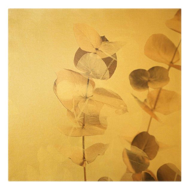 Canvas schilderijen - Goud Golden Eucalyptus With White II