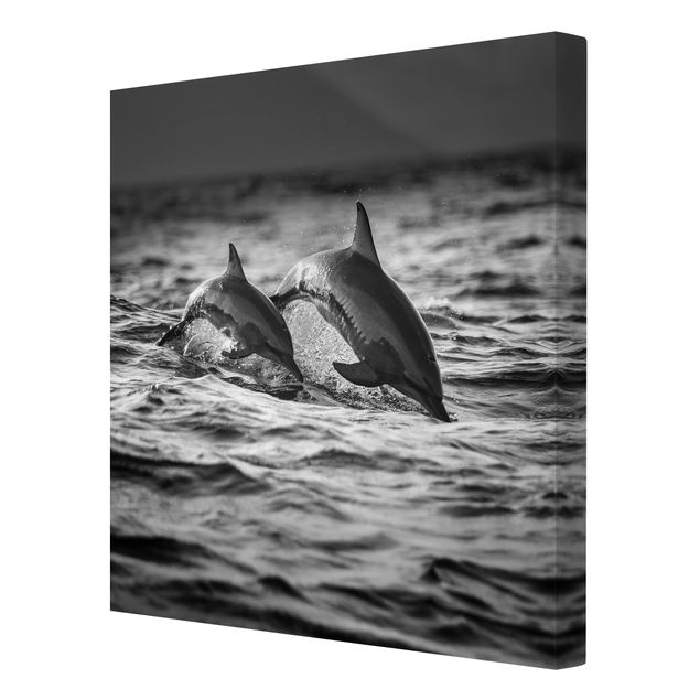 Canvas schilderijen Two Jumping Dolphins