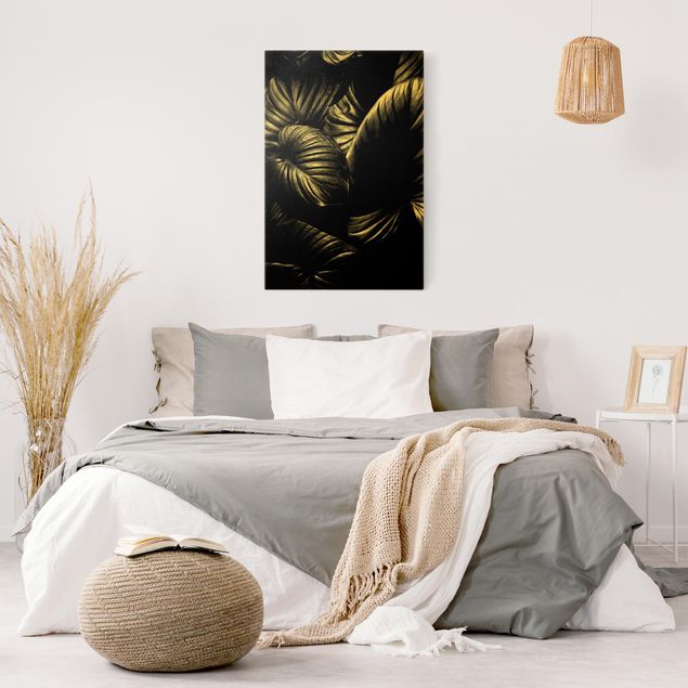 Canvas schilderijen - Goud Black And White Botany Hosta