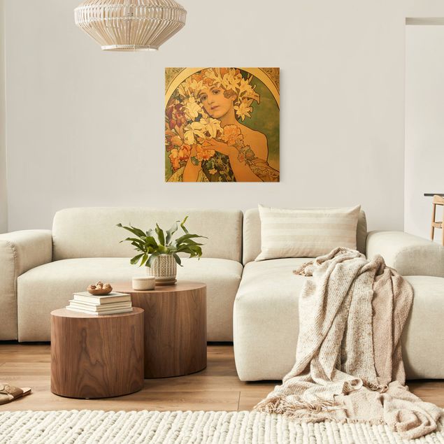 Canvas schilderijen - Goud Alfons Mucha - Flower