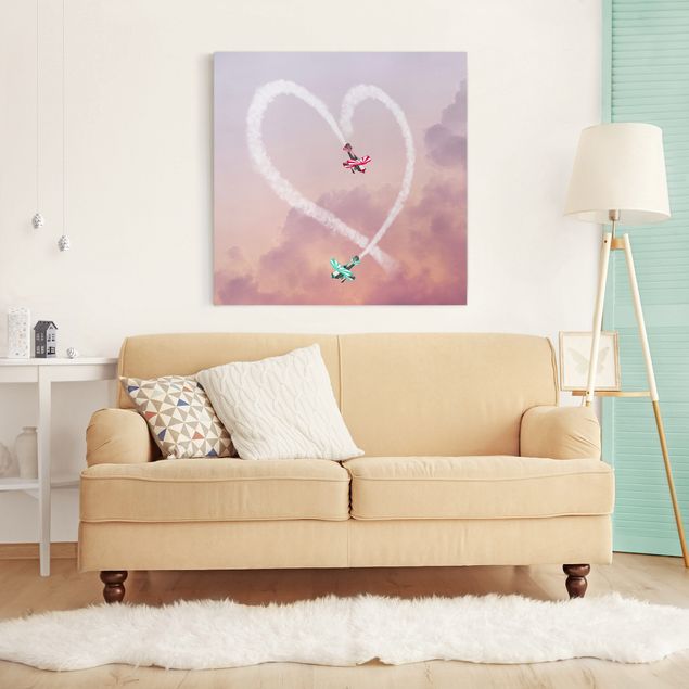 Canvas schilderijen Heart With Airplanes