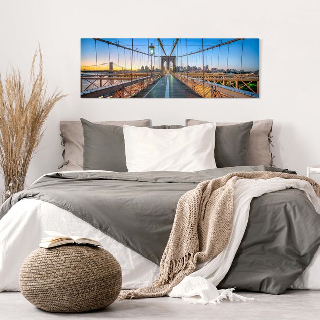 Canvas schilderijen Dawn On The Brooklyn Bridge