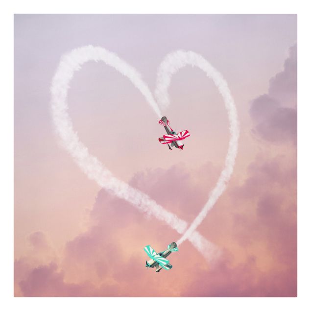 Canvas schilderijen Heart With Airplanes