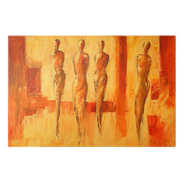 Canvas schilderijen - Goud Four Figures In Orange