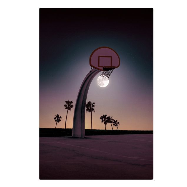 Canvas schilderijen Basketball With Moon