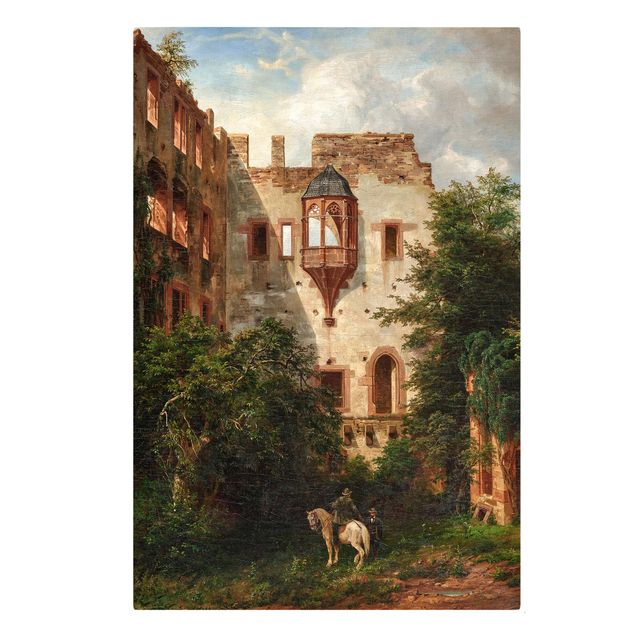 Canvas schilderijen Carl Ludwig Fahrnbach - In The Courtyard Of Heidelberg Castle