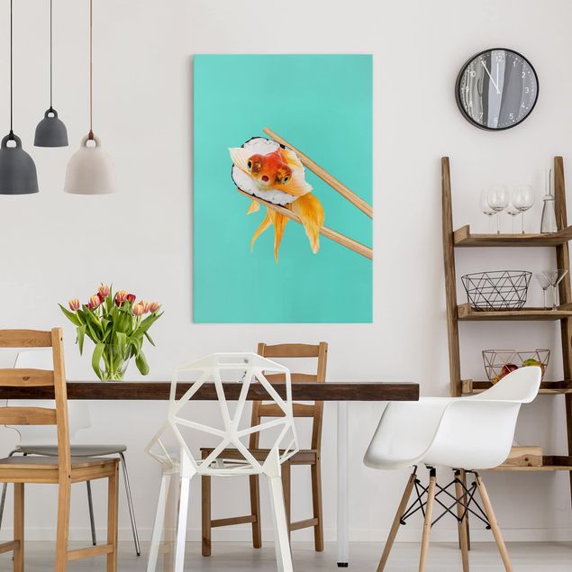 Canvas schilderijen Sushi With Goldfish