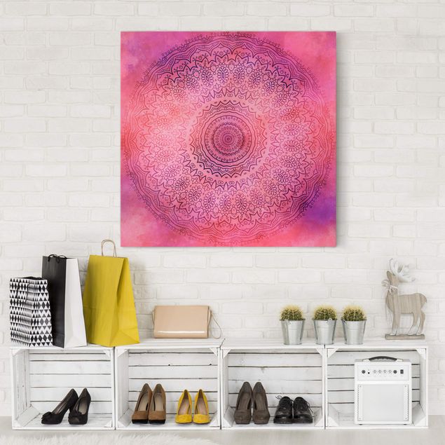 Canvas schilderijen Watercolour Mandala Light Pink Violet