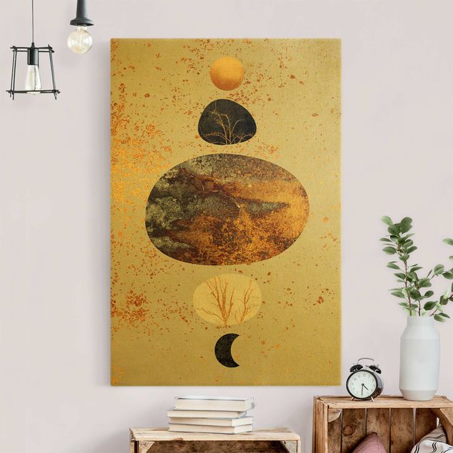 Canvas schilderijen - Goud Sun And Moon In Golden Glory