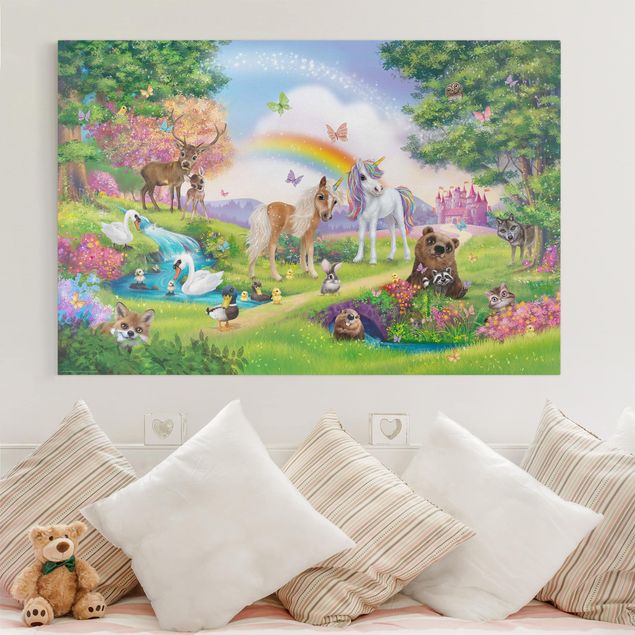 Canvas schilderijen Enchanted Forest With Unicorn