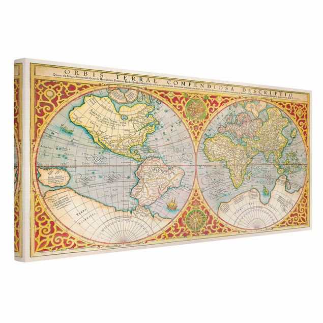 Canvas schilderijen Historic World Map Orbis Descriptio Terrare Compendiosa