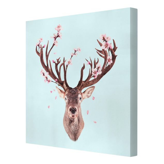 Canvas schilderijen Deer With Cherry Blossoms