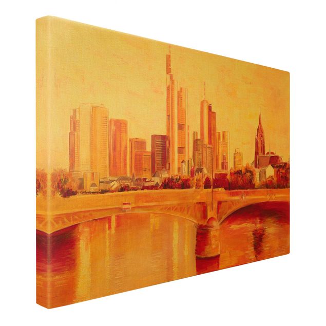 Canvas schilderijen - Goud Skyline Frankfurt