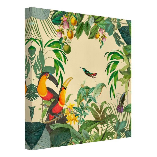 Canvas schilderijen Vintage Collage - Birds In The Jungle