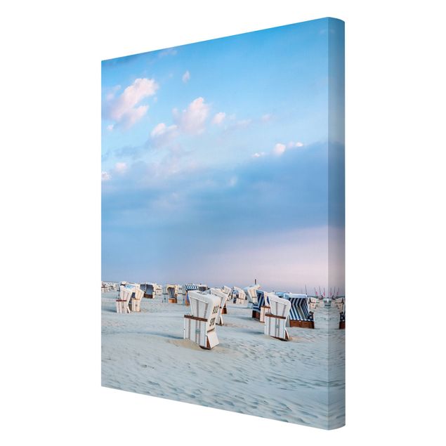 Canvas schilderijen Beach Chairs On The North Sea Beach
