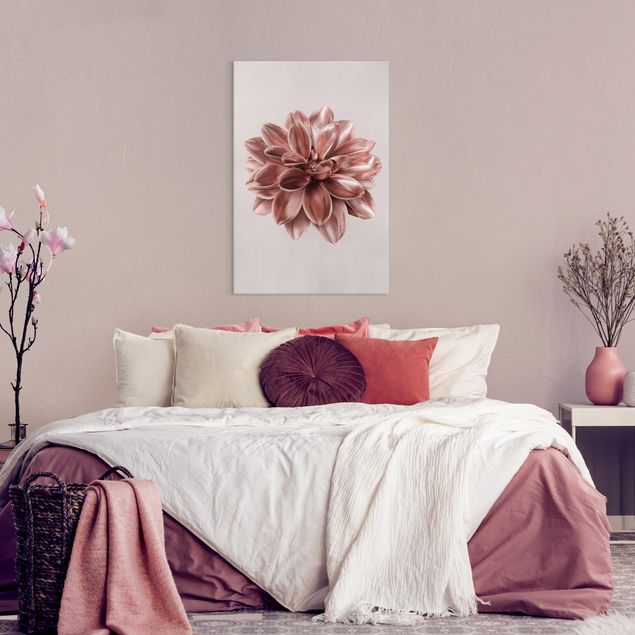 Canvas schilderijen Dahlia Flower Pink Gold Metallic
