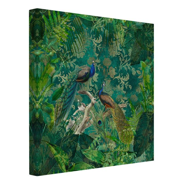 Canvas schilderijen Shabby Chic Collage - Noble Peacock II