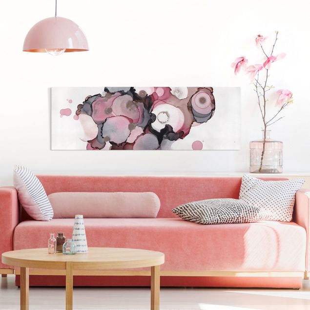 Canvas schilderijen Pink Beige Drops With Pink Gold