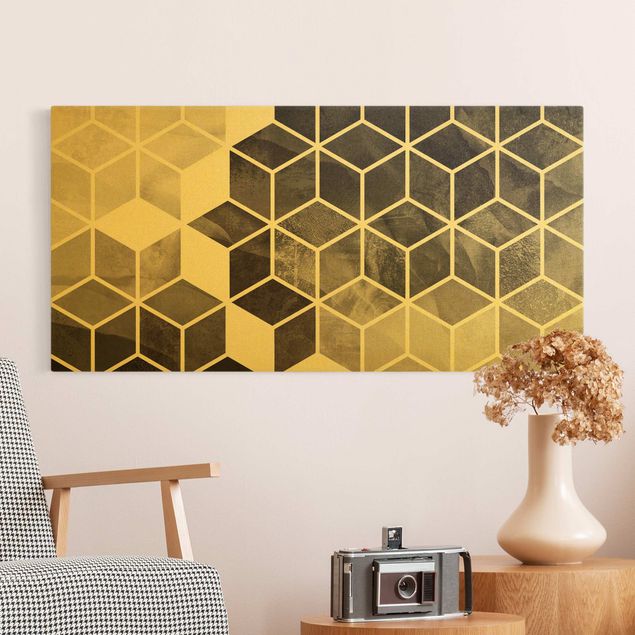 Canvas schilderijen - Goud Golden Geometry - Black And White