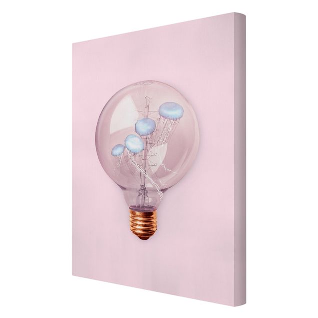 Canvas schilderijen Light Bulb With Jellyfish