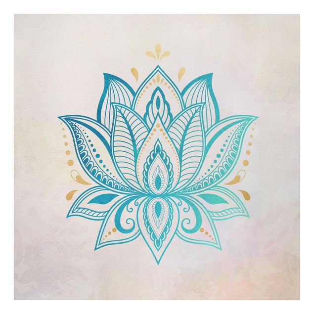 Canvas schilderijen Lotus Illustration Mandala Gold Blue