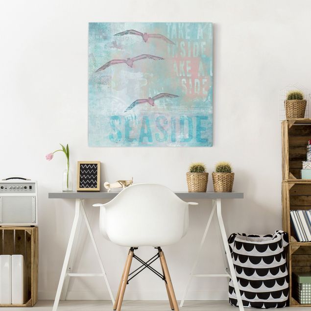 Canvas schilderijen Shabby Chic Collage - Seagulls