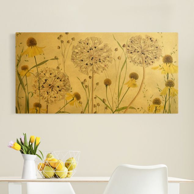Canvas schilderijen - Goud Allium And Helenium Illustration
