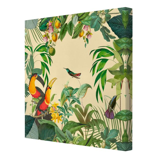 Canvas schilderijen Vintage Collage - Birds In The Jungle