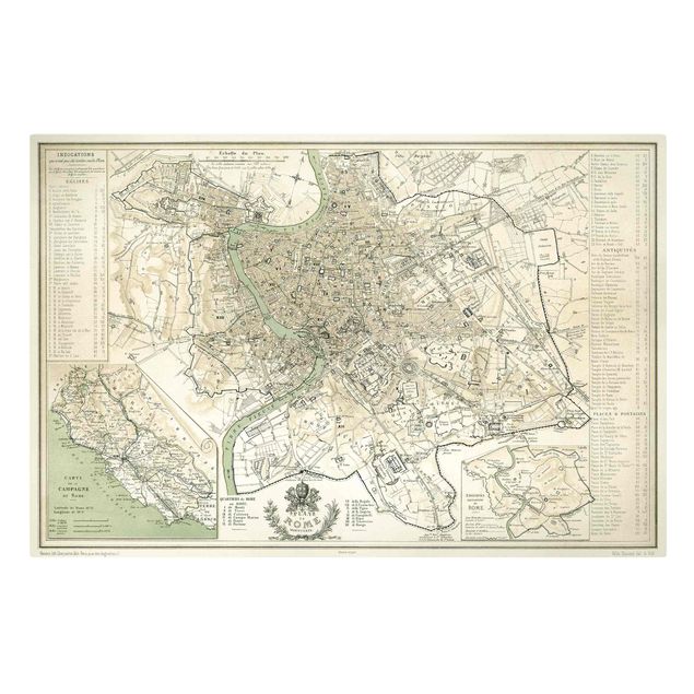 Canvas schilderijen Vintage Map Rome Antique