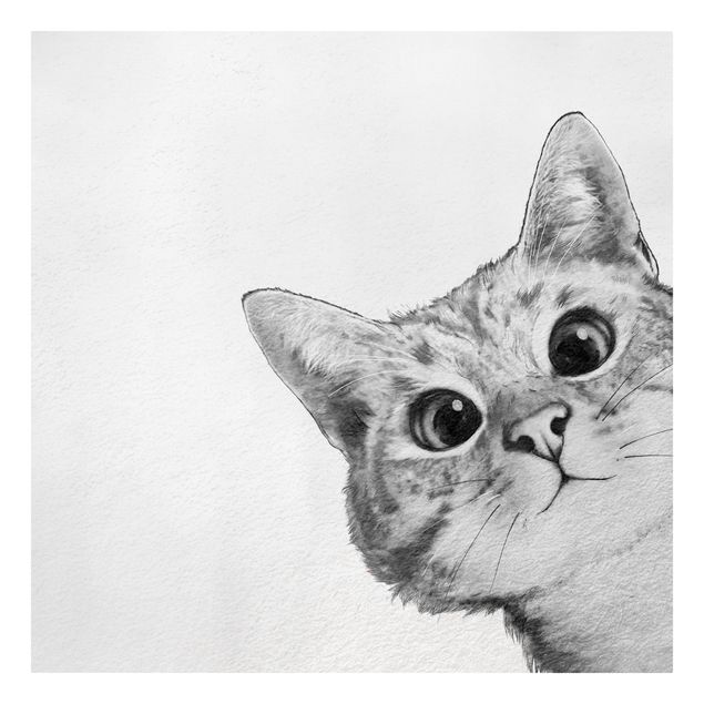 Canvas schilderijen Illustration Cat Drawing Black And White