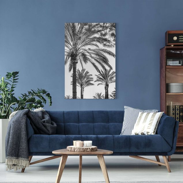 Canvas schilderijen Palm Trees At Sunset Black And White