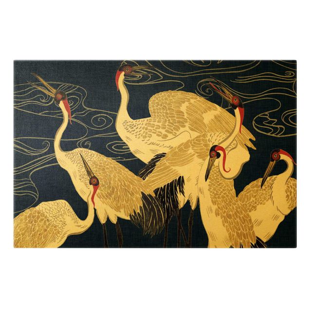 Canvas schilderijen - Goud Crane With Golden Feathers II
