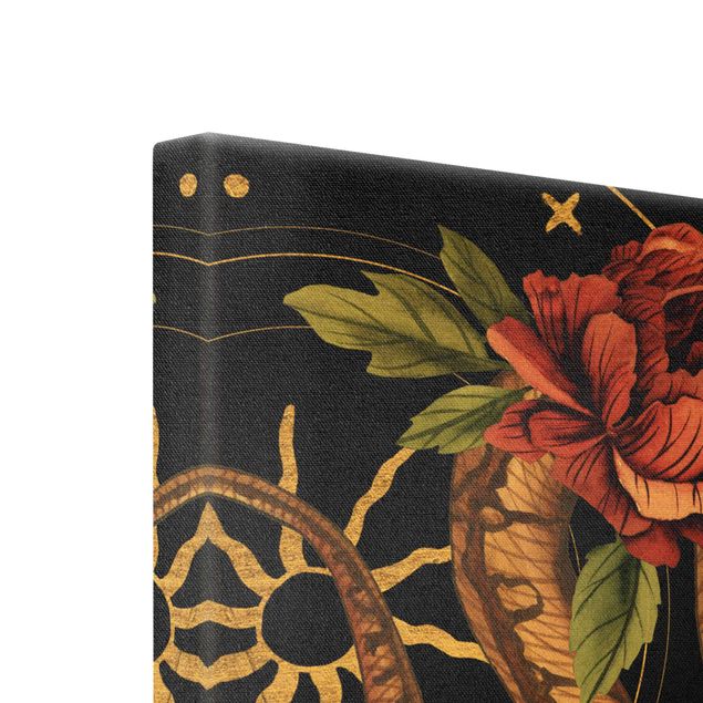 Canvas schilderijen - Goud Snakes With Roses On Black And Gold I
