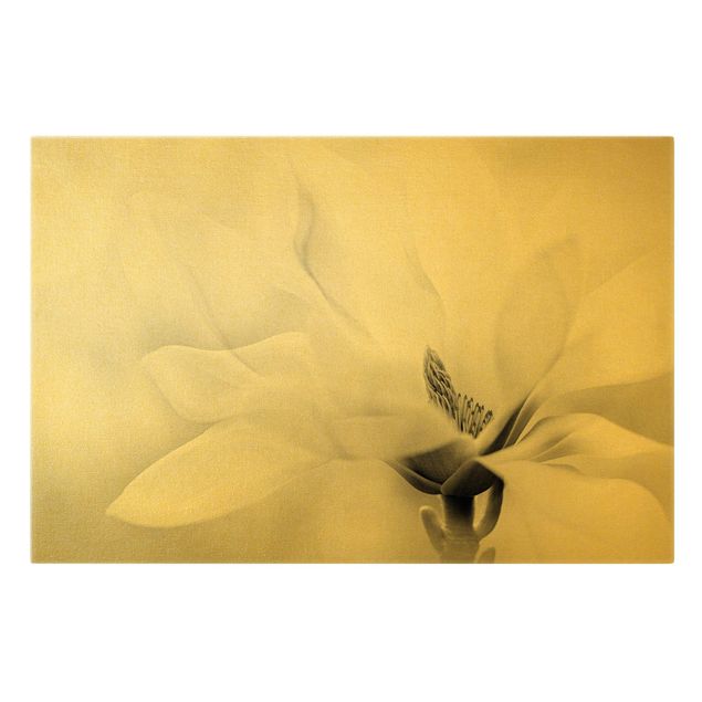 Canvas schilderijen - Goud Delicate Magnolia Flowers Black and White