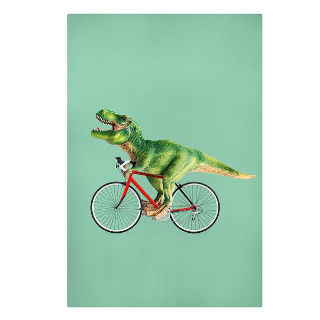 Canvas schilderijen Dinosaur With Bicycle