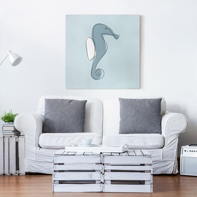 Canvas schilderijen Seahorse Line Art