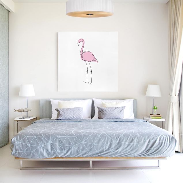 Canvas schilderijen Flamingo Line Art