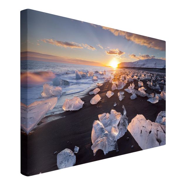 Canvas schilderijen Chunks Of Ice On The Beach Iceland