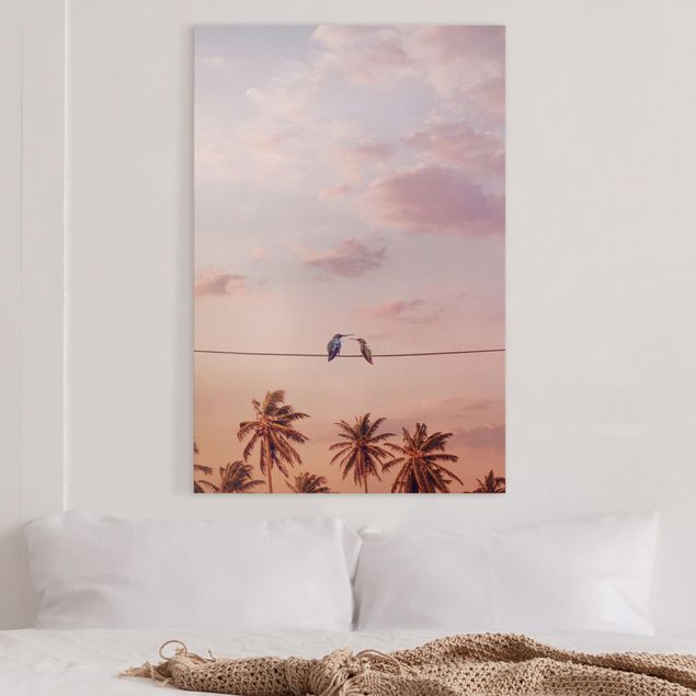 Canvas schilderijen Sunset With Hummingbird