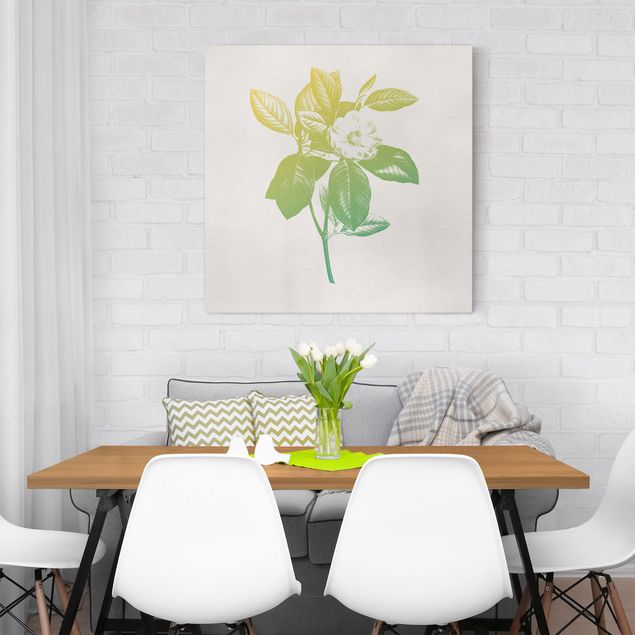 Canvas schilderijen Modern Vintage Botanik Cherry Blossom Green Yellow
