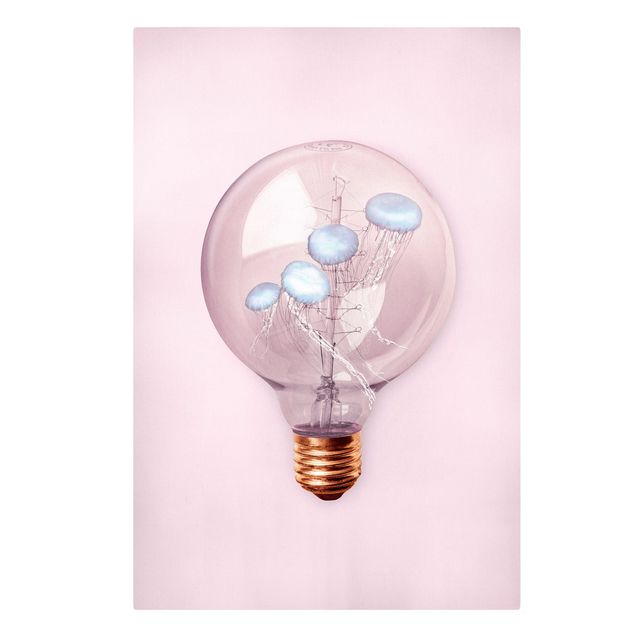 Canvas schilderijen Light Bulb With Jellyfish