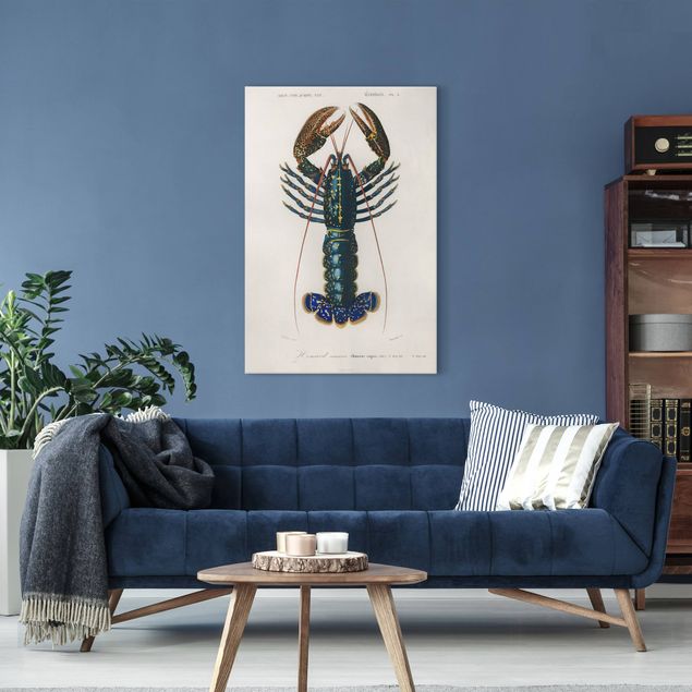 Canvas schilderijen Vintage Board Blue Lobster
