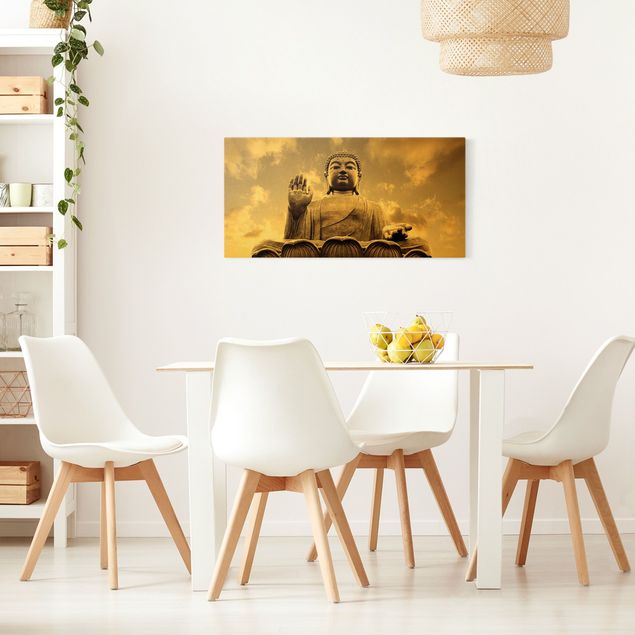 Canvas schilderijen - Goud Big Buddha Sepia