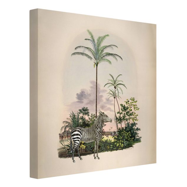 Canvas schilderijen Zebra Front Of Palm Trees Illustration