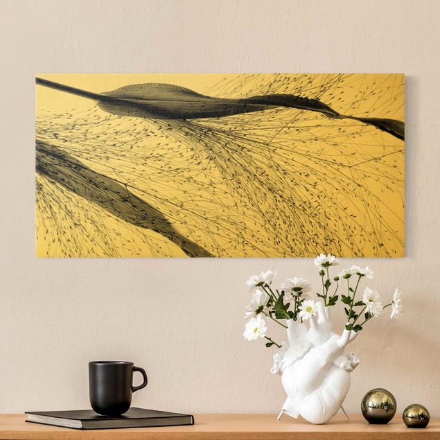 Canvas schilderijen - Goud Delicate Reed With Subtle Buds Black And White