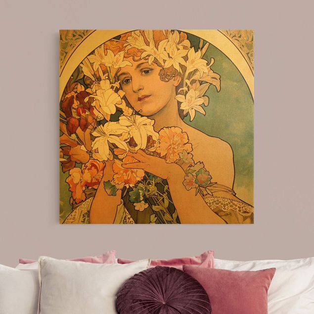 Canvas schilderijen - Goud Alfons Mucha - Flower