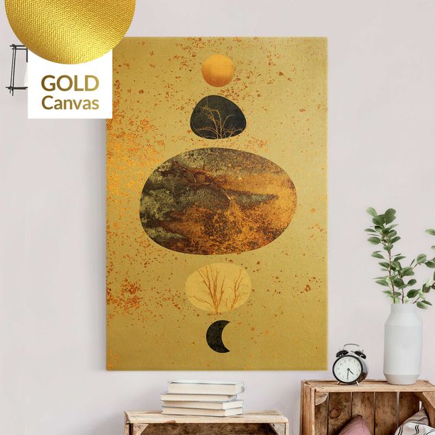 Canvas schilderijen - Goud Sun And Moon In Golden Glory