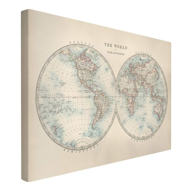 Canvas schilderijen Vintage World Map The Two Hemispheres