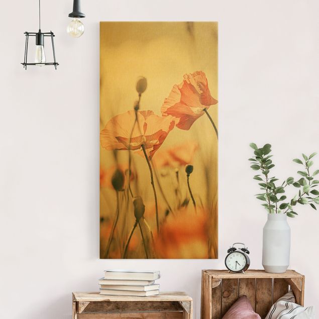 Canvas schilderijen - Goud Poppy Flowers In Summer Breeze