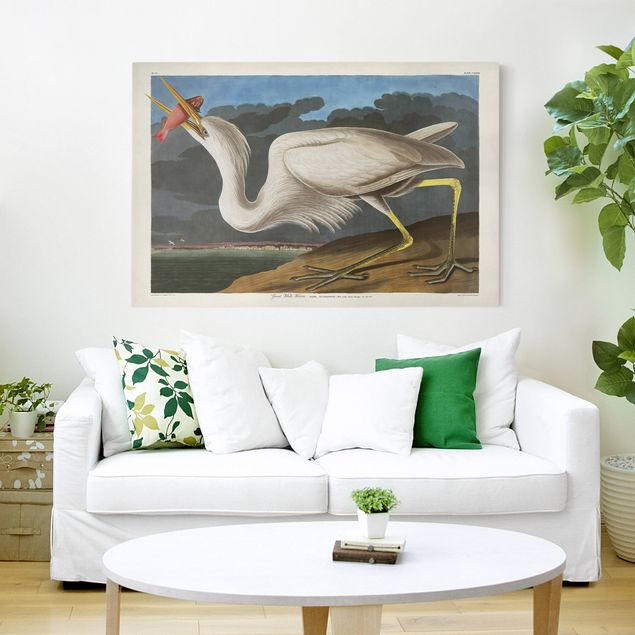 Canvas schilderijen Vintage Board Great White Egret